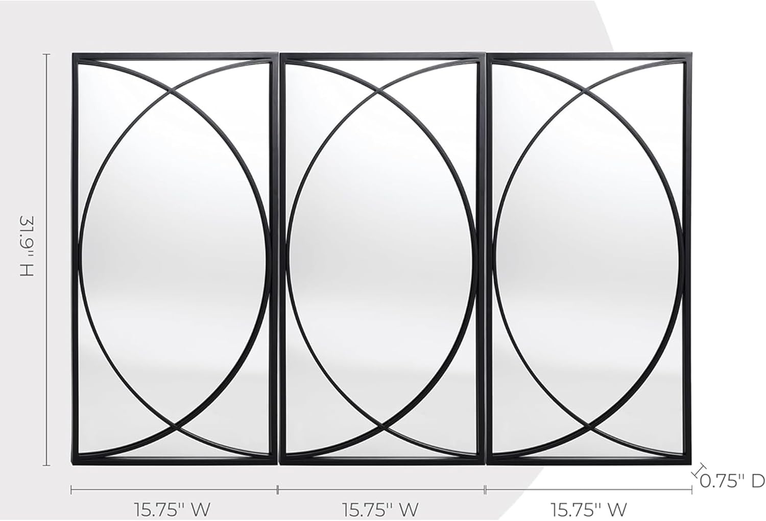 3 Piece Black Rectangular Wall Mirror Set with Metal Frame