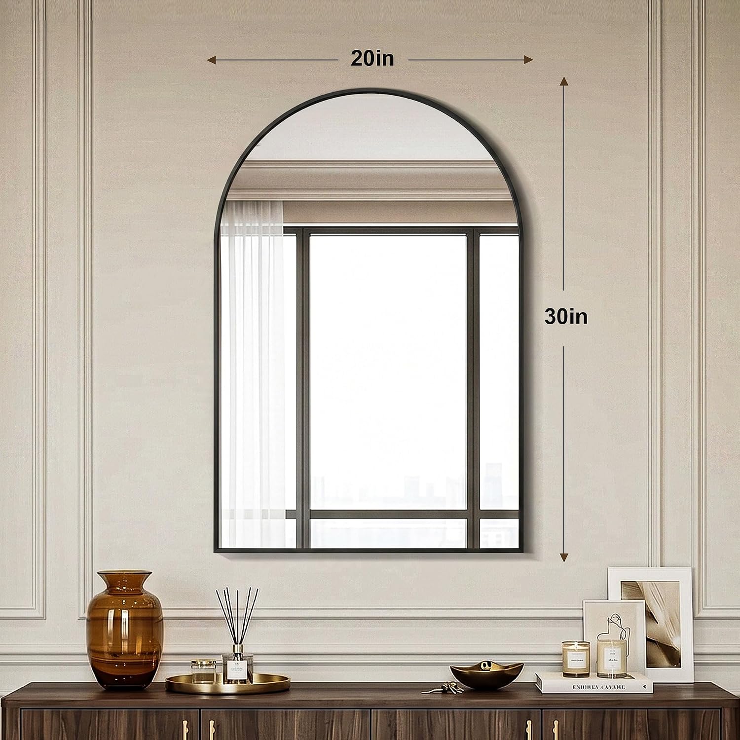 Arched Bathroom Mirror 30 x 20 Inch, Set of 2 in Black Metal