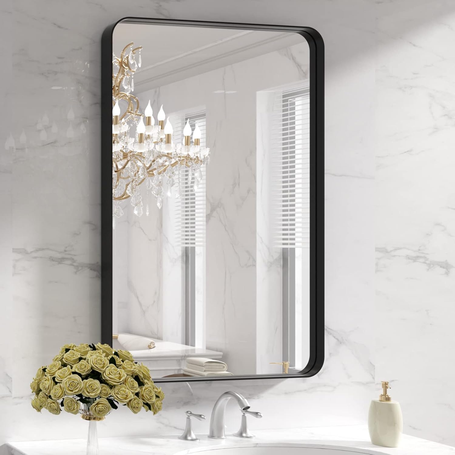 Black Rounded Rectangle Bathroom Mirror 24 x 36 Inch