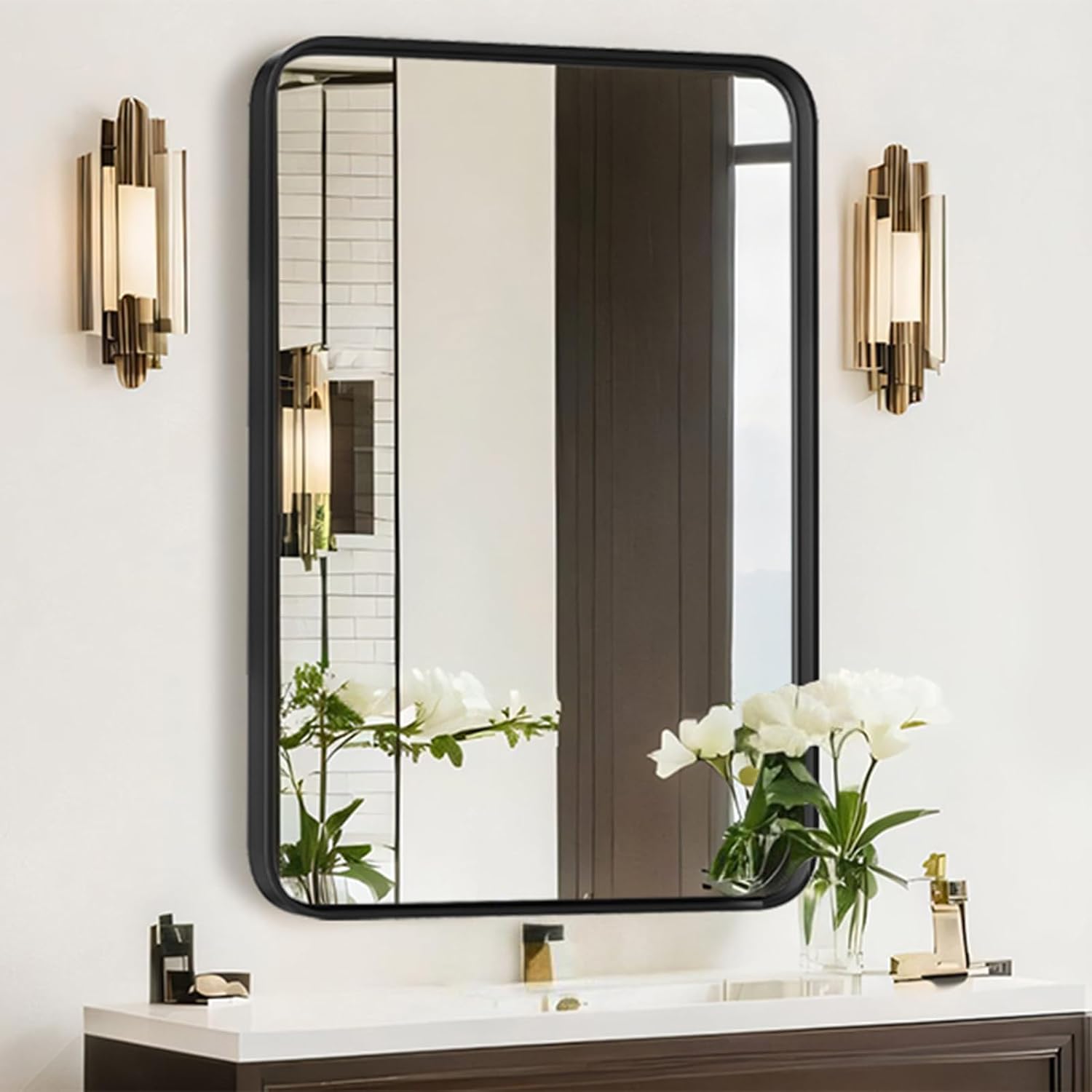 Matte Black Bathroom Mirror 30 x 22 Inch, Tempered Glass