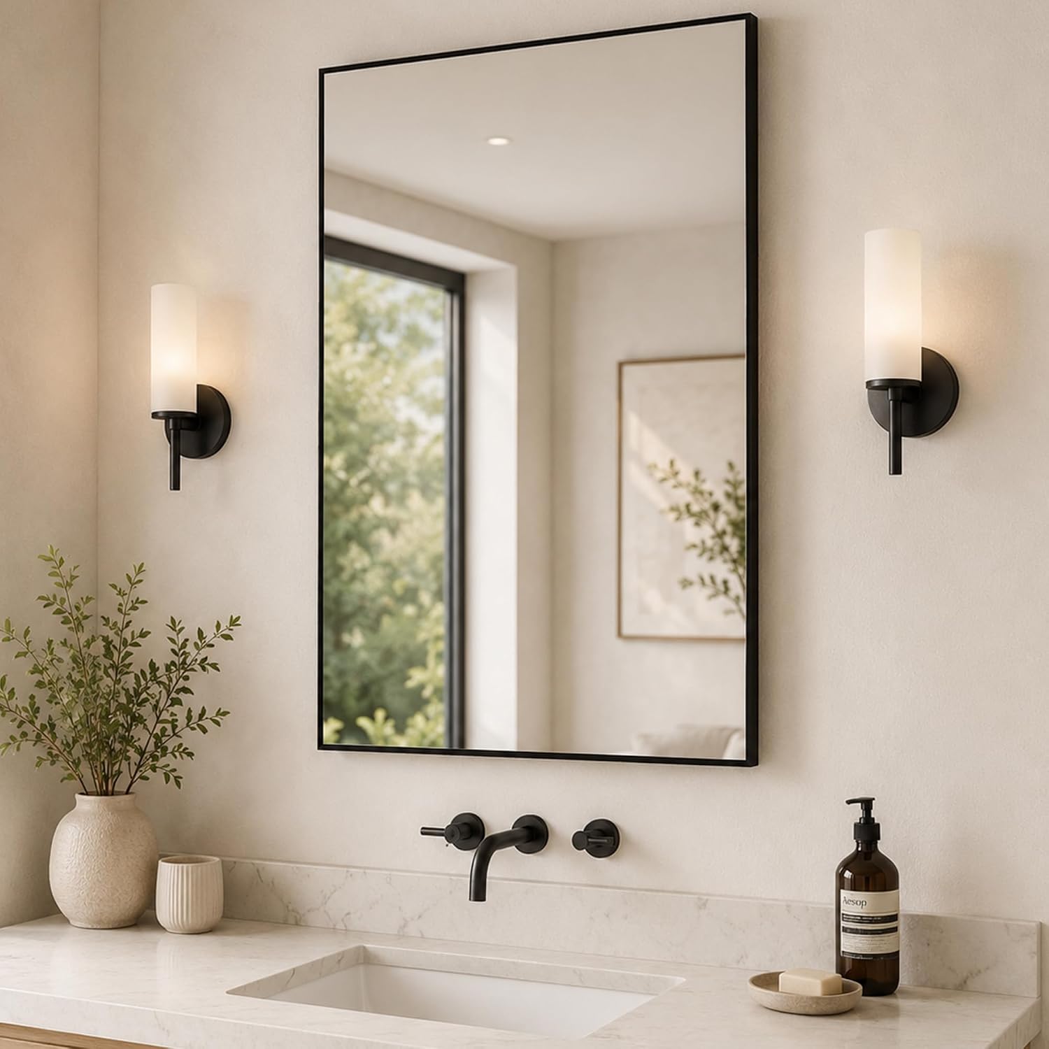 Matte Black Vanity Mirror 24 x 36 Inch with Slim Metal Frame