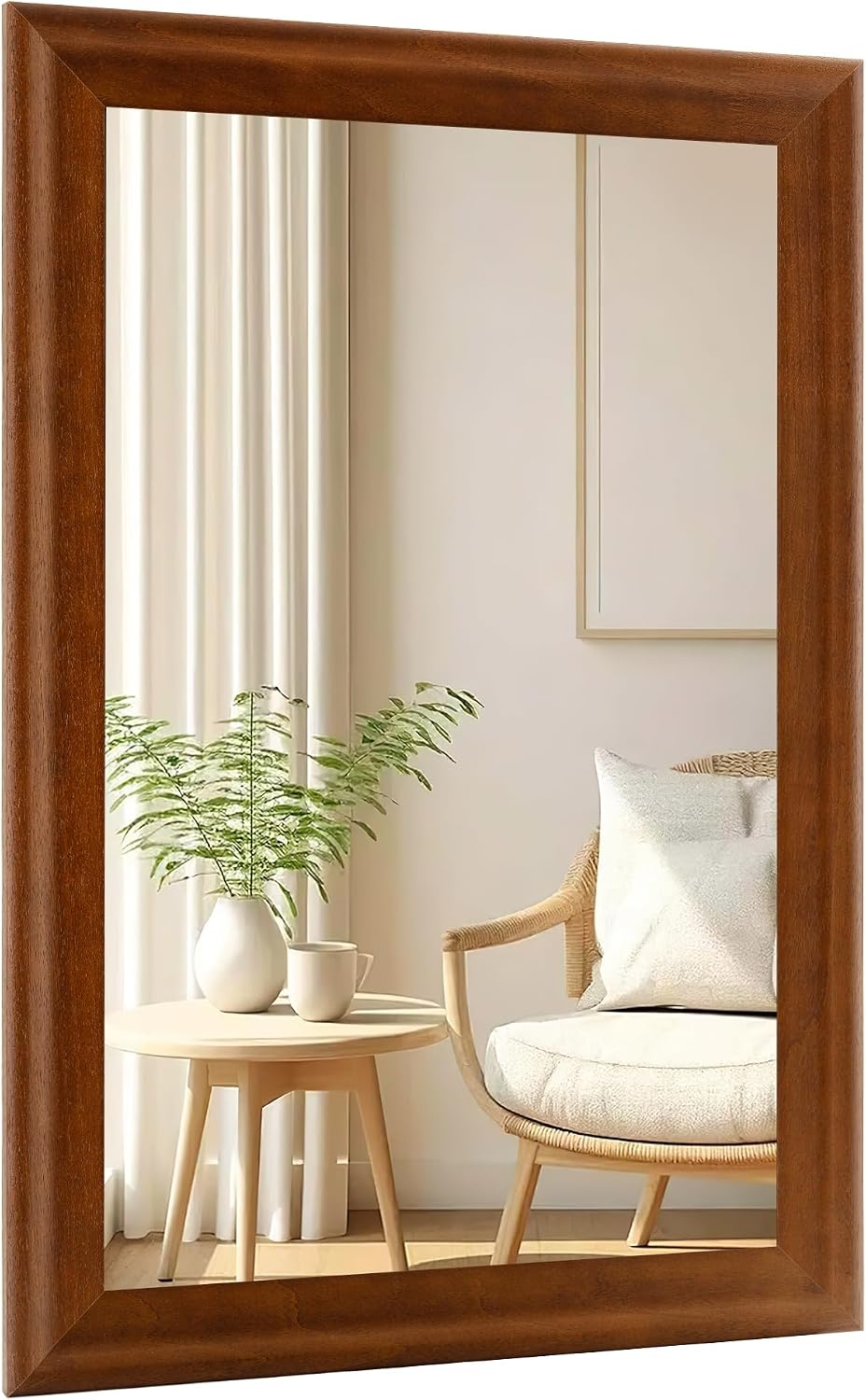 Rustic Wood Wall Mirror 24 x 36 Inch in Walnut Brown